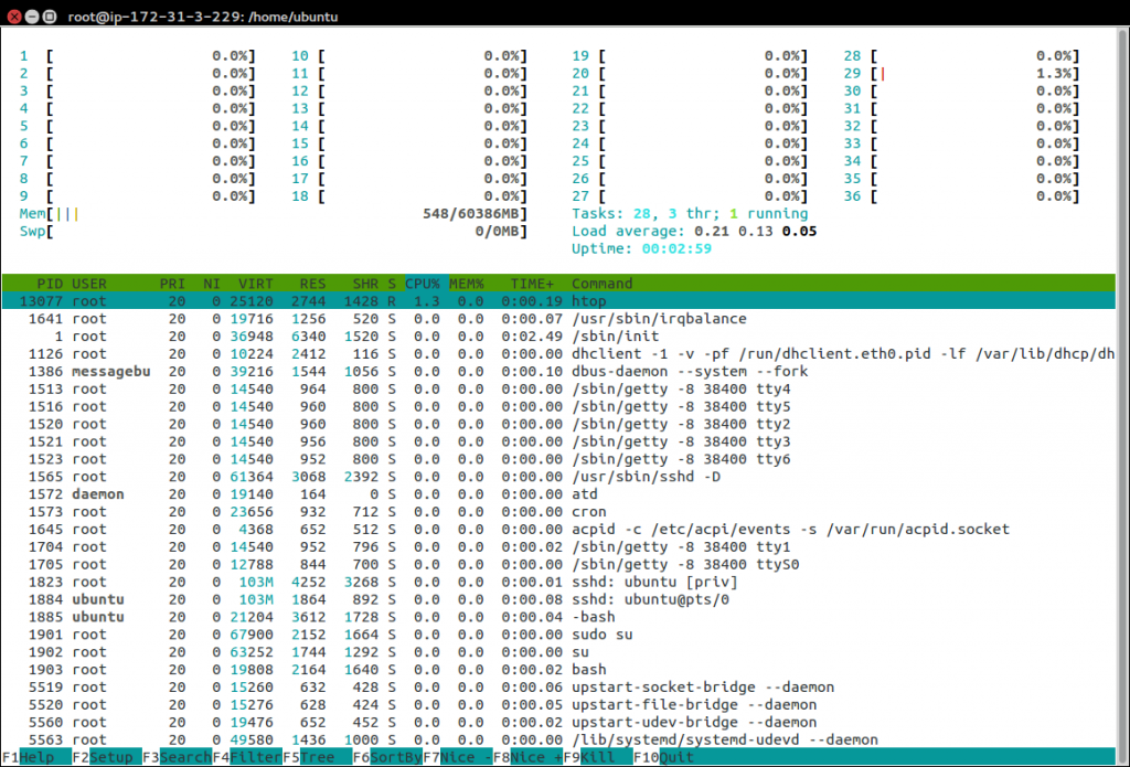 htop on Amazon's c4.8xlarge